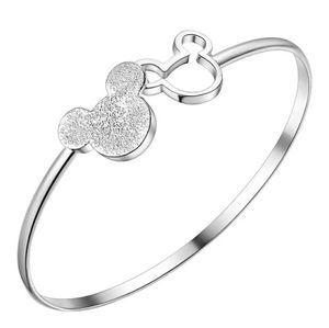 Silver Plate Double Mickey Head Bangle Bracelet